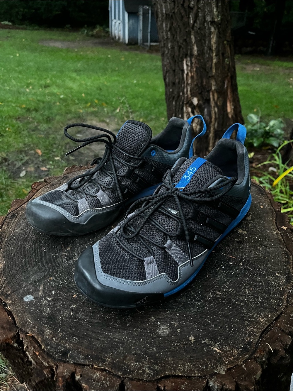 Men's Adidas Terrex Grey and Black Trail Sneakers with Blue Accents